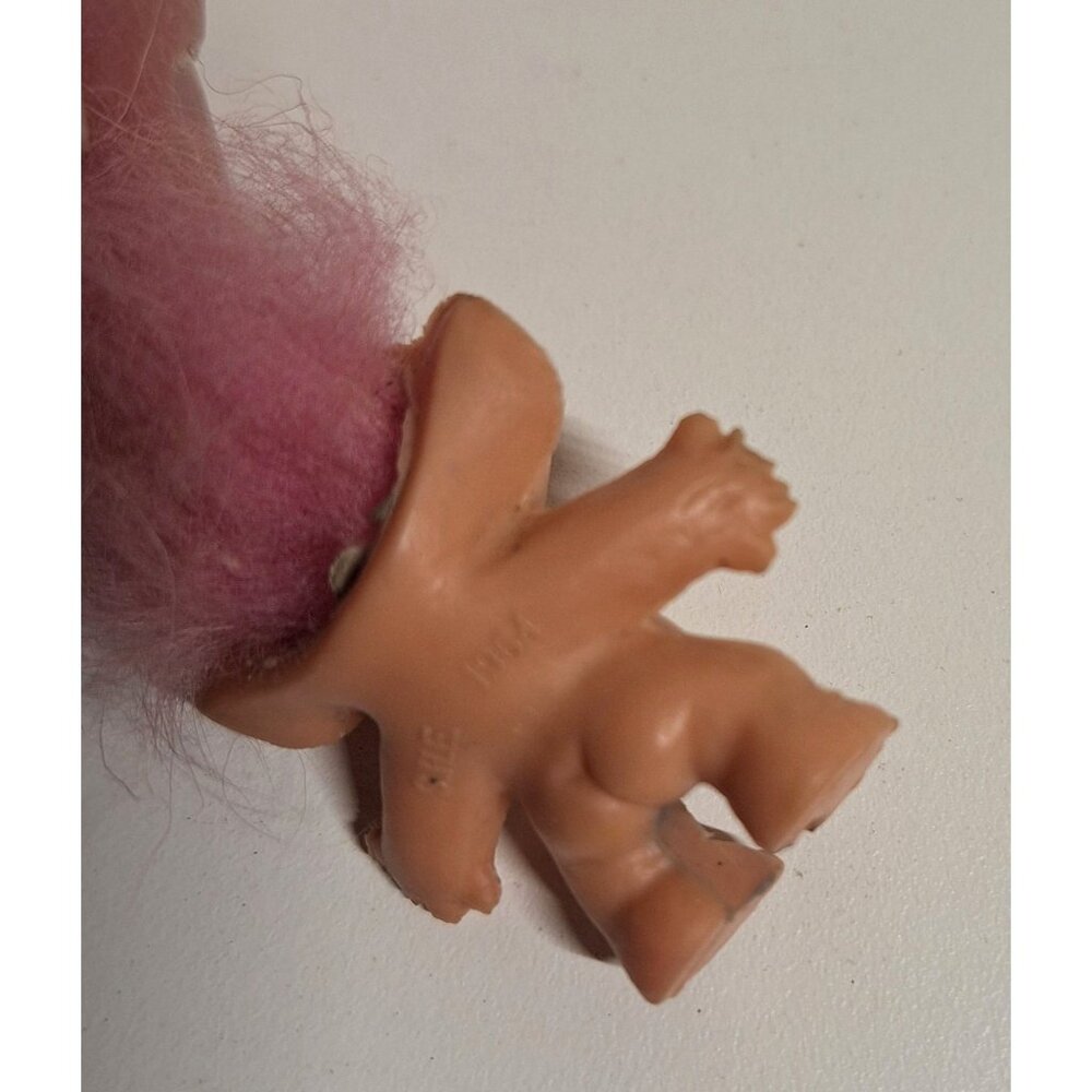 1964 SHE Troll Doll Pink Hair 1.5" Blue Dress DAM Amber Eyes Vintage - Picture 7 of 10